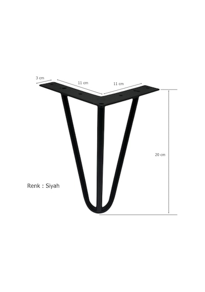 4 Adet Çubuk Ayak Metal 20 Cm Siyah Mobilya Koltuk Ayağı Siyah