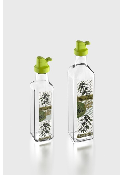Renga Oslo Yeşil Kapaklı Desenli 250 Ml Ve 500 Ml 2'li Cam Yağlık Seti 152005 Yeşil