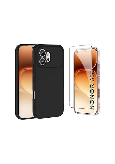 Honor 600  Içi Kadife Lansman Kılıf Ve Şeffaf Temperli Cam Ekran Koruyucu Siyah