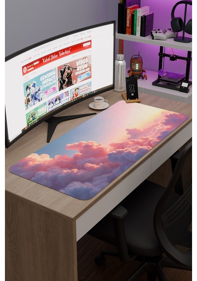 Bulutlar Kaymaz Dikişli Kauçuk Oyuncu Mousepad V4 - 90x40 Xxl Gaming Mouse Pad Fare Altlığı