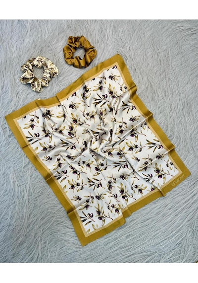 Tarzını Seç Kadın Dijital Baskılı Zeytin Fular & Simit Toka Seti 1 Fular 48 48 Cm + 2 Simit Toka