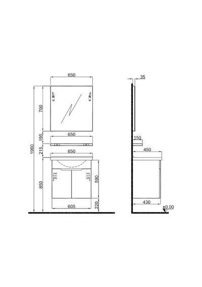 Kale Stora 65 Cm Set Parlak Beyaz Lavabo Dolabı + Aynalı Dolap