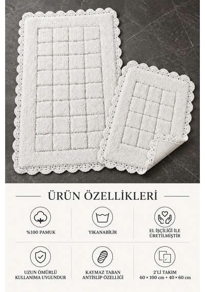 Alanur Bodrum Tufting Cotton Pamuklu El Işi Örgülü 2 Li Paspas 109 Beyaz