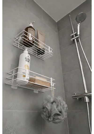 Sas Haus Tek Katlı Duş Rafı Kancalı Banyo Şampuanlık & Organizer 2 Adet Beyaz Tş-01 beyaz