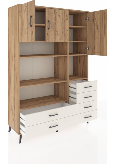 Hyperion Dolap 9 Raflı 6 Çekmeceli 3 Kapaklı 132x44x195 Çam-ç... Çam