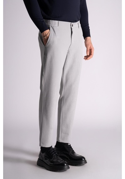 Braccas Beli Yarım Lastikli Slim Fit Chino Crop Pantalon Gri Gri