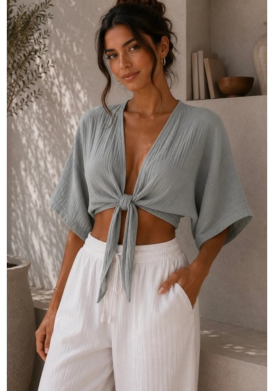 Bbbutikbasic Kadın Müslin Bağlamalı Bolero Bluz Oversize Salaş Yazlık Kimono Hırka My3535 Haki Bbbutikbasic Kadın Müslin Bağlamalı Bolero Bluz Oversize Salaş Yazlık Kimono Hırka My3535 Haki