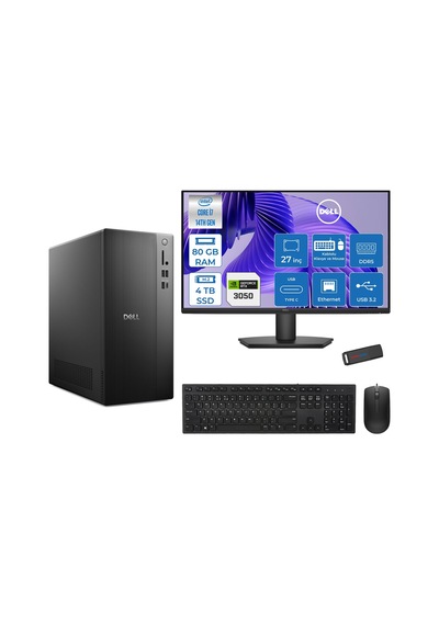Dell Tower Essential QVT1260 BTO-01400723F30-126270723F30 i7-14700 80 GB 4 TB SSD RTX3050 27" Free Dos Masaüstü Bilgisayar + USB Bellek