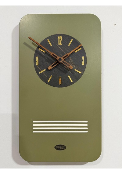 Denver Dekoratif Ahşap Duvar Saati Modern Minimal Salon Ofis İçin Ultra Sessiz Mekanizma Büyük Boy 34x55 Cm Haki