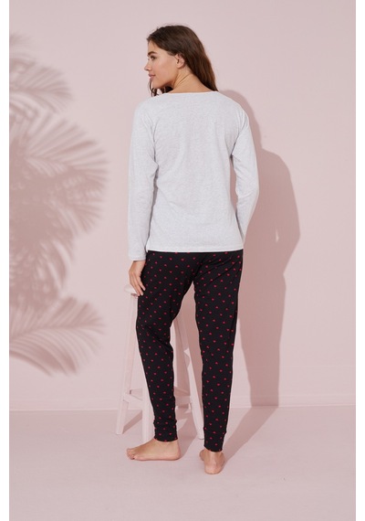 Siyah İnci Pamuklu Örme Pijama Takım 24241062 Gri