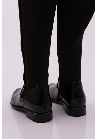 Dgn 508-22k Kadin Arkasi Stretch Yan Taşli Şerit Knee High Flats Çizme 508-1557-R1645 Siyah Rugan