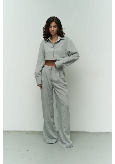 Mai Collection Mai Studios Co. Valente Gri Crop Gömlek Pantolon Takım Gri