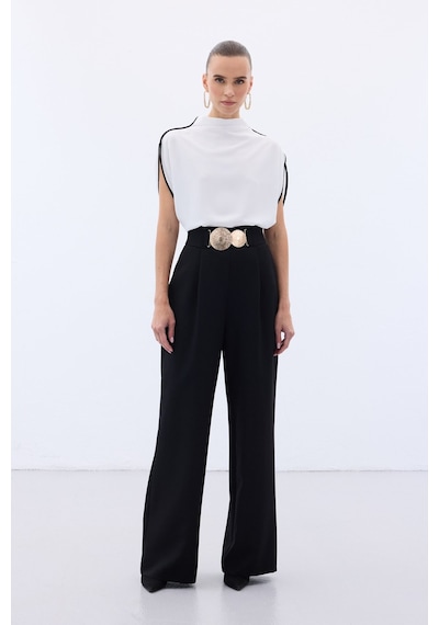 Sateen Aksesuarlı Pantolon - Siyah-136560 Siyah