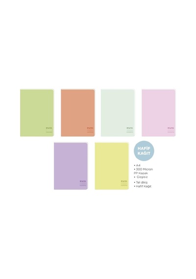 Pastel Light A4 60 Yaprak Çizgisiz Defter 6 Adet