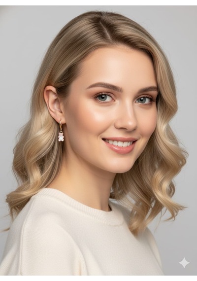 925 Ayar Papatya Silver Ayıcık Küpe.rose.gold.rodaj Gümüş