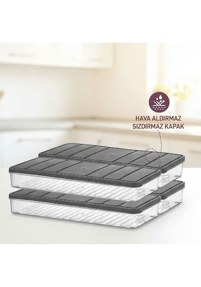 4 Adet 1 Lt. Nora Organizer Buzdolabı Buzluk Düzenleyici Saklama Kabı-gri Diğer