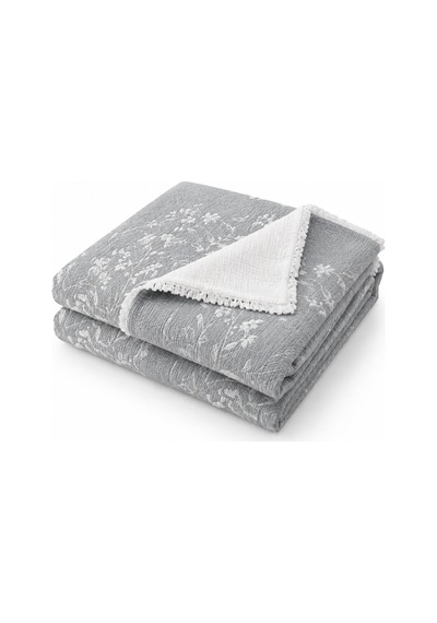 Bloomy Müslin Yatak Örtüsü Pike Çift Kişilik Yumuşak Dokulu Nefes Alan 4 Mevsim Örtü 230x250 Çeyiz&günlük Gri