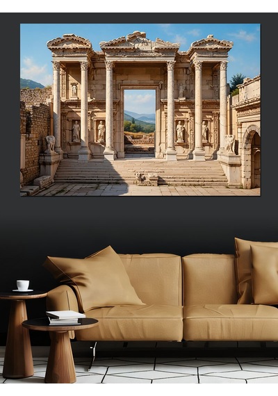 Efes Antik Kent Celsus Kütüphanesi Dekoratif Kanvas - Mdf Ahşap Tablo