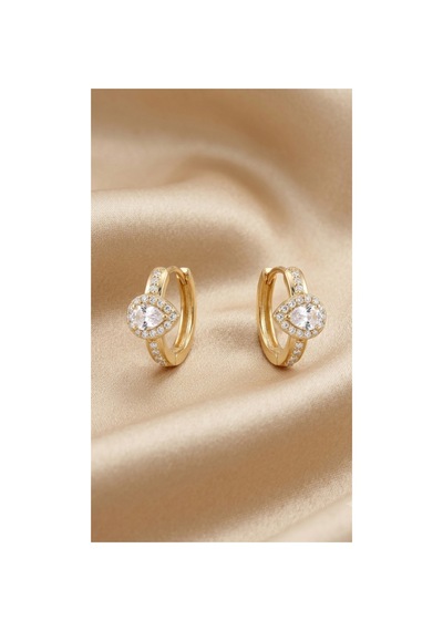 Xuping 14k Gold Rengi Kuyumcu İsçiligi Modern Tasarim Tas Detay Kararmaz Kadin Halka Küpe Ekru - 903788081 Ekru