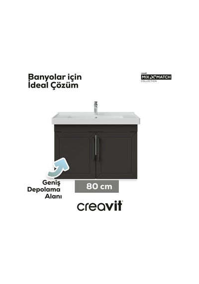 Creavit D20 80 Cm Kapaklı Lavabo Dolabı Antrasit Lake Kapak Antrasit Creavit D20 80 Cm Kapaklı Lavabo Dolabı Antrasit Lake Kapak Antrasit