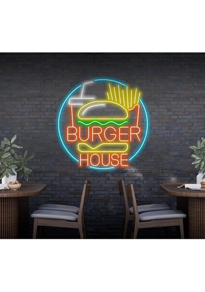 Burger House Yazılı Ve Şekilli Neon Tabela Turuncu