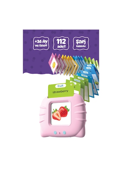 İngilizce Konuşan Sesli Flash Eğitim Kartları 224 Kart - Pembe