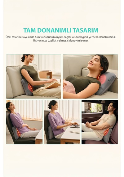 Vs500 Masaj Yastığı Bel Sırt Boyun Kalça Omuz Isı Destekli, Kablosuz, Ergonomik, Type-c Şarjlı Gri