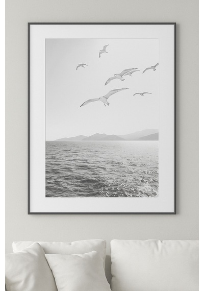 Özgür Kuşlar - Gerçek Cama Baskı Siyah Alüminyum Metal Çerçeveli Tekli Modern Tablo
