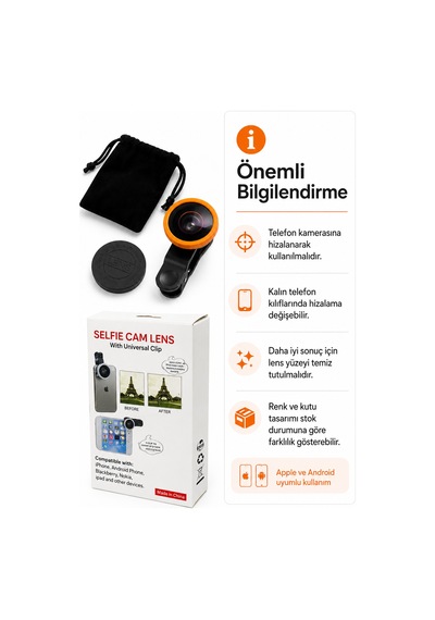 Balık Gözü Telefon Lensi Fish Eye Geniş Açılı Makro Klipsli Selfie Kamera Lensi Apple Android Uyumlu Siyah