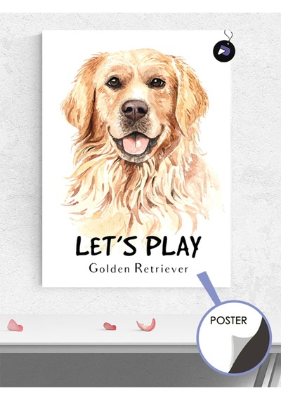 Golden Retriever Köpek Lets Play Hayvan Poster - Afiş - Dekoratif Duvar Posteri