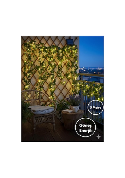 Solar Güneş Enerjili Sarmaşık Yapraklı Led Aydınlatma 5 Metre Dekoratif Bahçe Teras Balkon Işık
