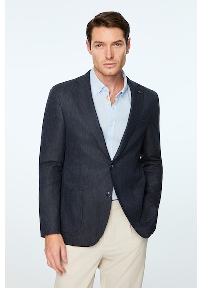 Morven Erkek Lacivert Keten Trend Desenli Slim Fit Ceket 26ys002001200 Lacivert