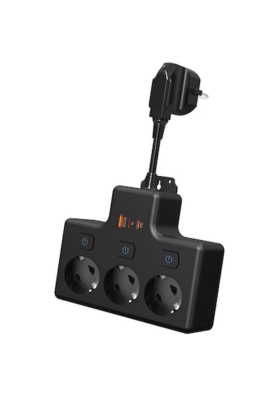 Termal Akım Korumalı 3'lü Duvar Tipi Priz: 1x Usb + 2x Type-c Çıkışlı Grup Priz Çoğaltıcı 3500w 2 M