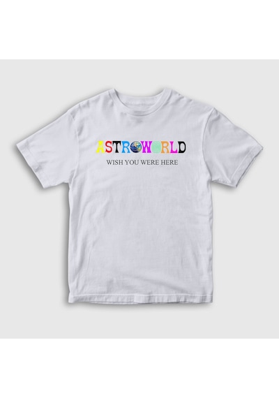 Presmono Unisex Çocuk Astroworld V4 Travis Scott T-shirt Beyaz