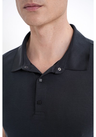 Efor Slim Fit Modal Kumaş Siyah Çıtçıtlı Polo Yaka Tişört Ts 923