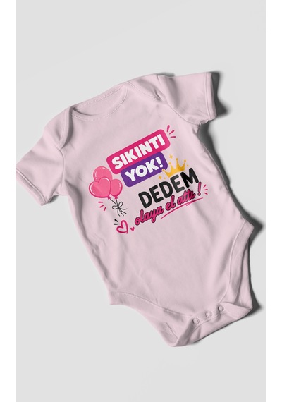 Morivokids Sıkıntı Yok Dedem Konuya El Attı Kısa Kollu Bebek Body %100 Pamuk Bebe Pembe