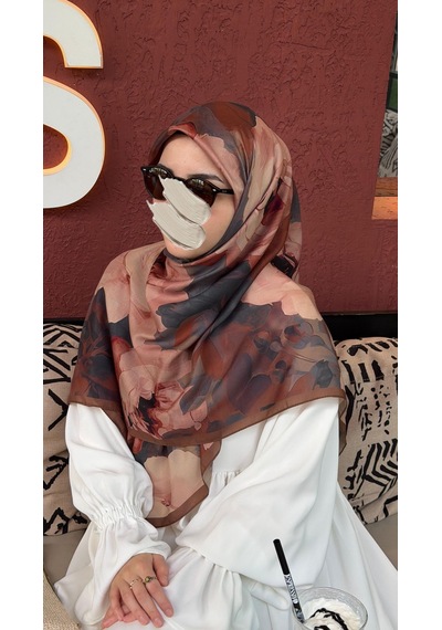 Qalortex Scarf Pamuklu Soft Meva Desen Eşarp-çikolata Çikolata
