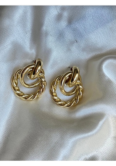Burgu Halka Detaylı Gold Renk Küpe Altın