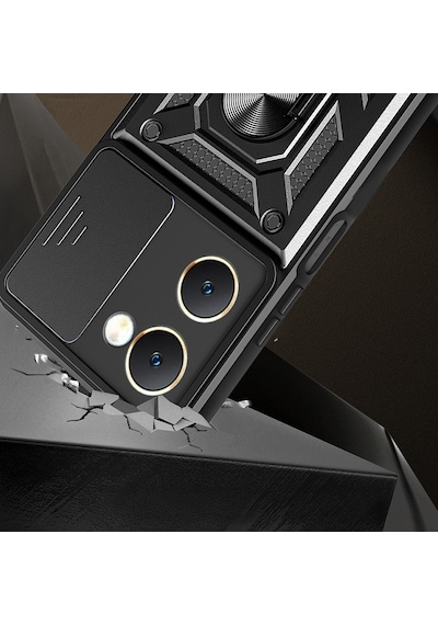 Techaks Vivo Y18 Kılıf Magnetik Standlı Kamera Korumalı Zore Sürgülü Vega Kapak - Mavi Mavi