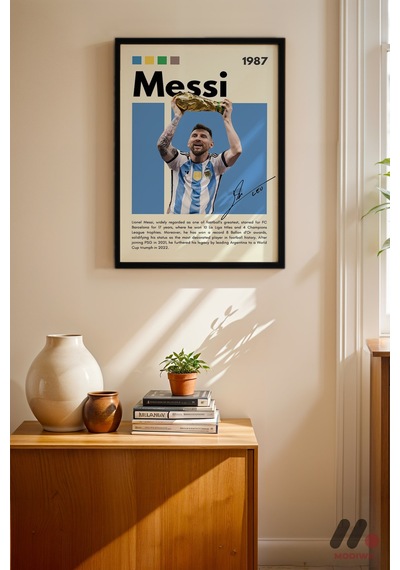 Messi Futbol Posteri, Siyah Çerçeveli Duvar Tablosu - Spor Severlere Hediye
