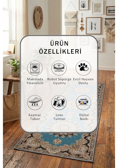 K-476 Paradais Salon Mutfak Yatak Odası Yıkanabilir Yolluk Antrasit