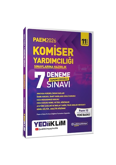 Yediiklim 2026 Paem Komiser Yardımcılığı Sınavlarına Hazırlık Tamamı Çözümlü 7 Deneme Sınavı