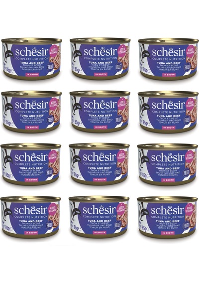 Schesir Ton Ve Sığır Etli Tam Ve Dengeli Broth Pişirme Suyunda Kedi Konservesi 85 Gr. X 12 Adet