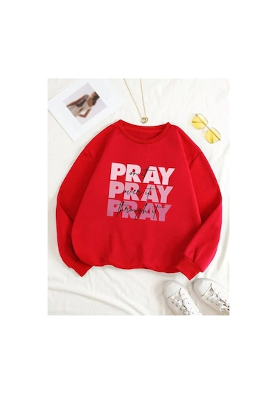 Magors Stıl-x Sevgililer Gününe Özel Pray Baskılı Oversıze Bisiklet Yaka Sweatshırt Kırmızı Magors Stıl-x Sevgililer Gününe Özel Pray Baskılı Oversıze Bisiklet Yaka Sweatshırt Kırmızı