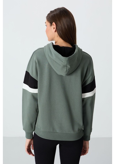 Tommy Life Haki Kompakt Pamuklu Kalın Pürüzsüz Dokulu Kapüşonlu Oversize Fit Kadın Sweatshirt - 97290 Haki