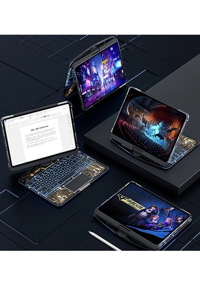 Gld-spt- Newface Jp11 Apple Uyumlu iPad Pro 11 2022 Kılıf Vales Dönen Ledli Klavyeli Tablet Kılıfı - Siyah