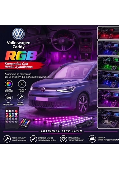 Volkswagen Caddy Ayak Altı Led Kumandalı Araç Içi Aydınlatma 4 Lü Sese Duyarlı Renk Değiştirme Özellikli