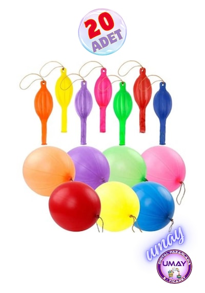 20 Adet Zıpzıp Balon İpli Lastikli Punch Panç Büyük Balon Karısık