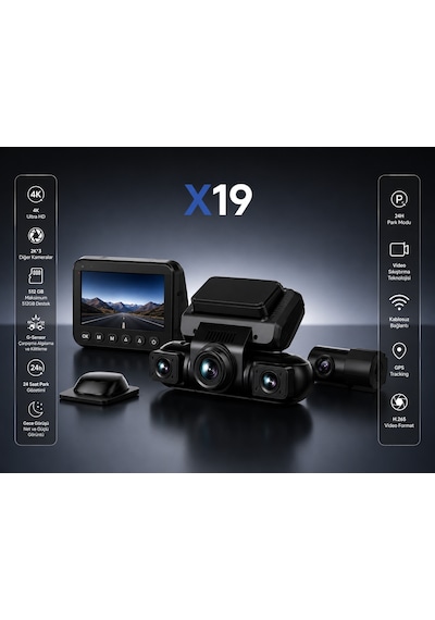 Nvg X19 4k Araç İçi Araç Kamerası 4 Kameralı Gps Wifi G-sensör 24 Saat Park Modu 512gb Destekli Gece Görüşlü Dash Cam