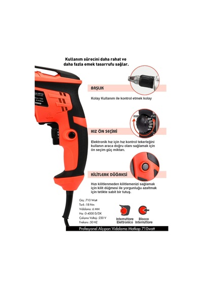 Assur ASR211 710W 90Nm Alçıpan Vidalama Kırmızı